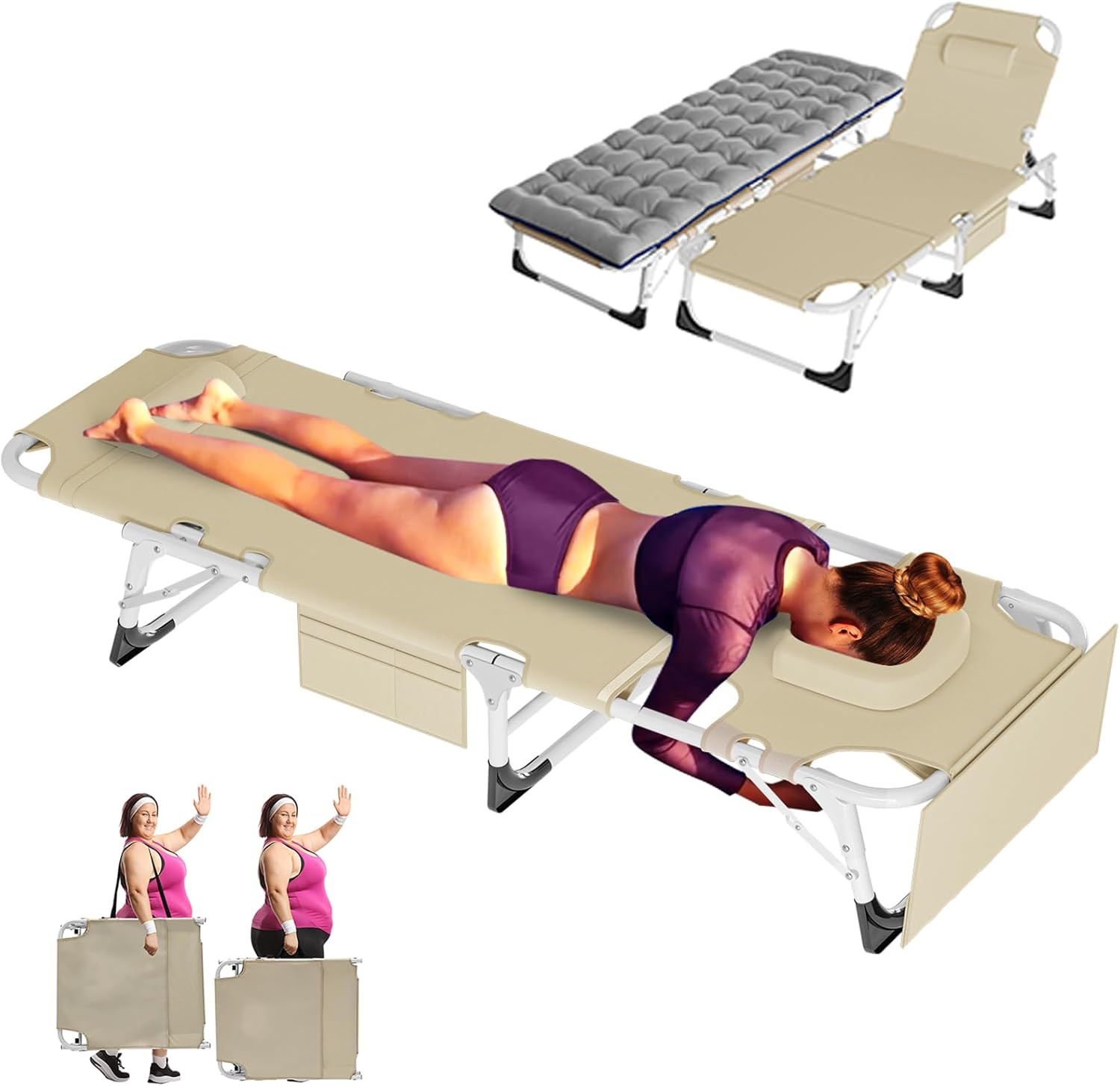 Oversized 3-in-1 Folding Sun Tanning Chair with Mat & Face Hole for Outdoor Use