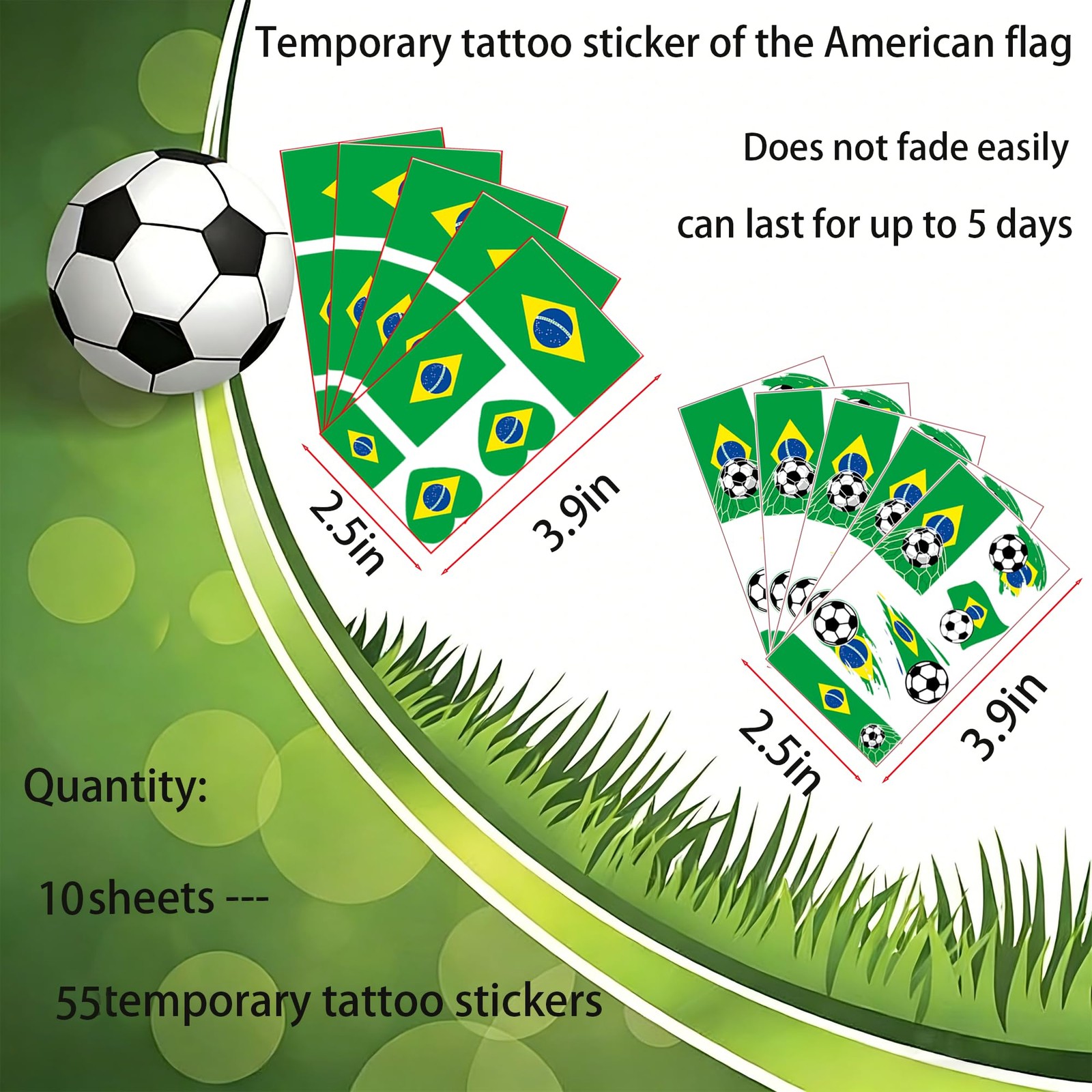 TwoHeadPig 55 Pieces World Cup 2026 Temporary Tattoos,Brazil Flag Face Brazil