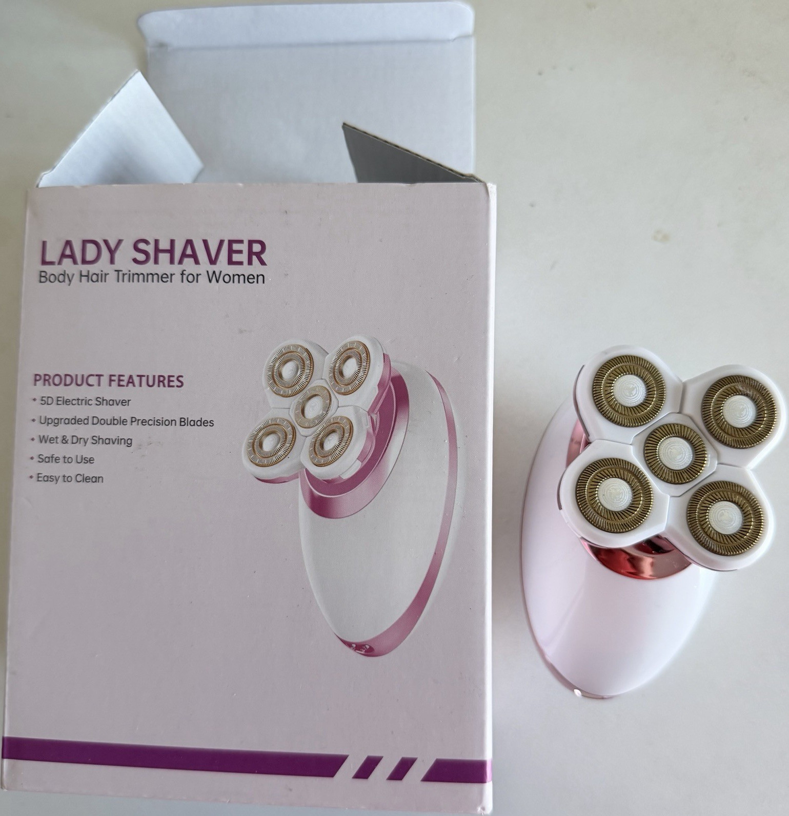 5 Head Rotary Electric Lady Shaver Wet/Dry for Legs Arms Face Bikini Pink White