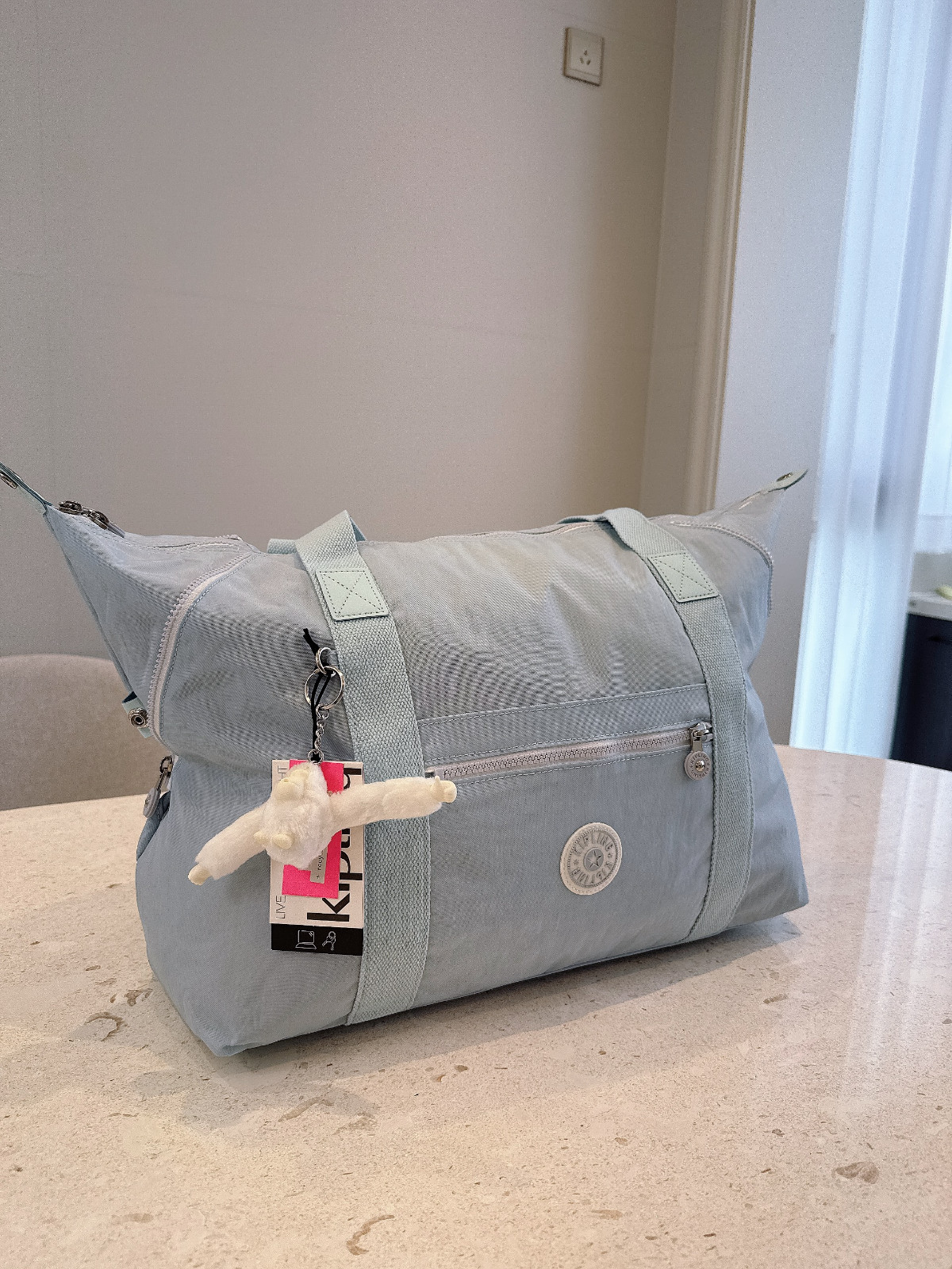 NWT Kipling Art Medium Tote Bag in Blue Extra Large Size light weight duffel