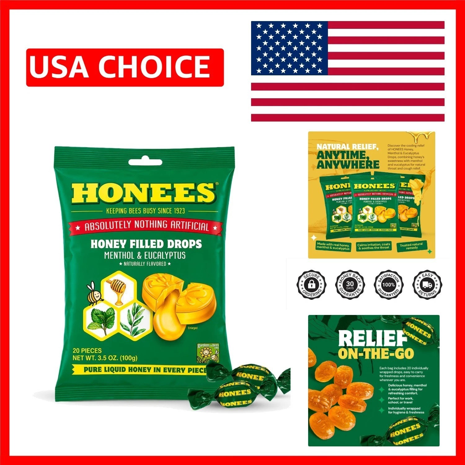 Individually Wrapped Eucalyptus Honey Cough Drops – 20 Piece Natural Soothers
