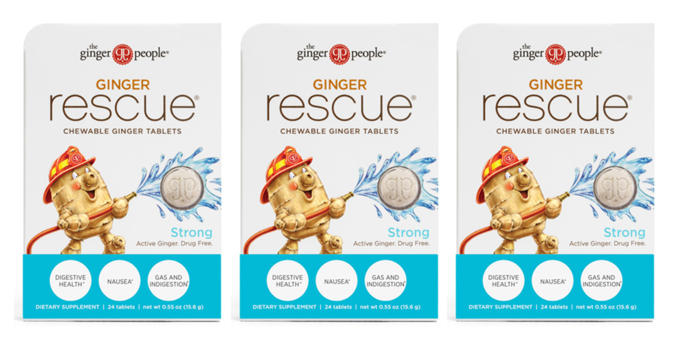 3 Packs – The Ginger People Ginger Rescue Chewable Ginger STRONG – 72 Tablets!