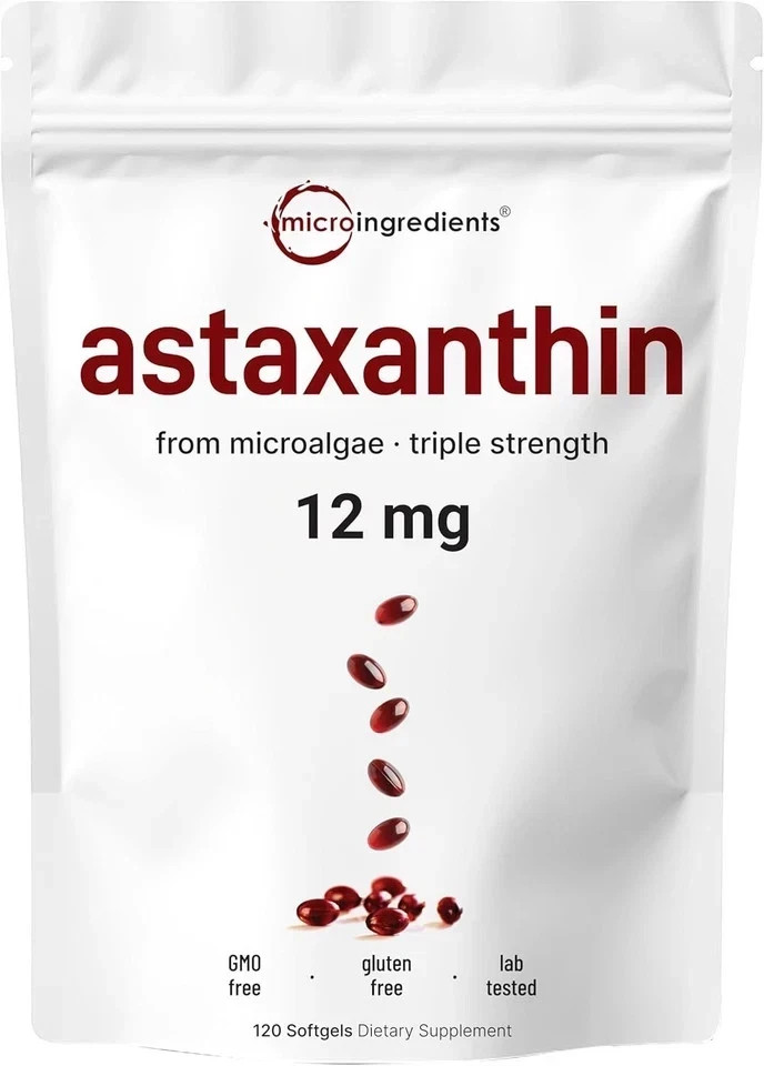 12mg Natural Astaxanthin 120 Softgels Micro Ingredients Easy Swallow