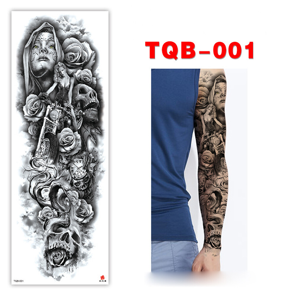 10 Sheets Fake Temporary Tattoo Large Full Arm Sticker Waterproof Black Color