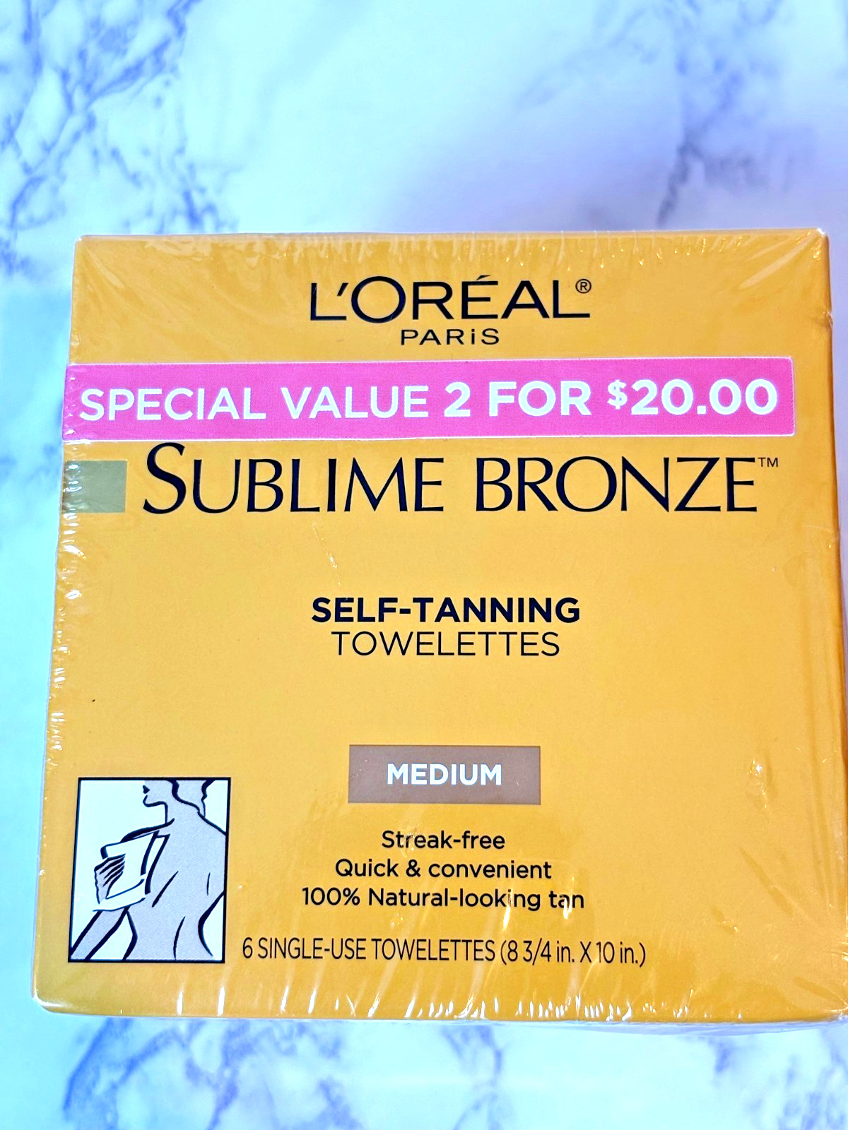 L’Oreal Sublime Bronze Medium Tan Self-Tanning (6) Towelettes per box/ 2X Box