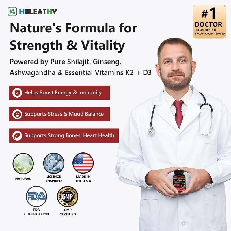 HIILEATHY Shilajit PRO MAX Supplements-Ashwagandha, Boost Energy, New & US Stock