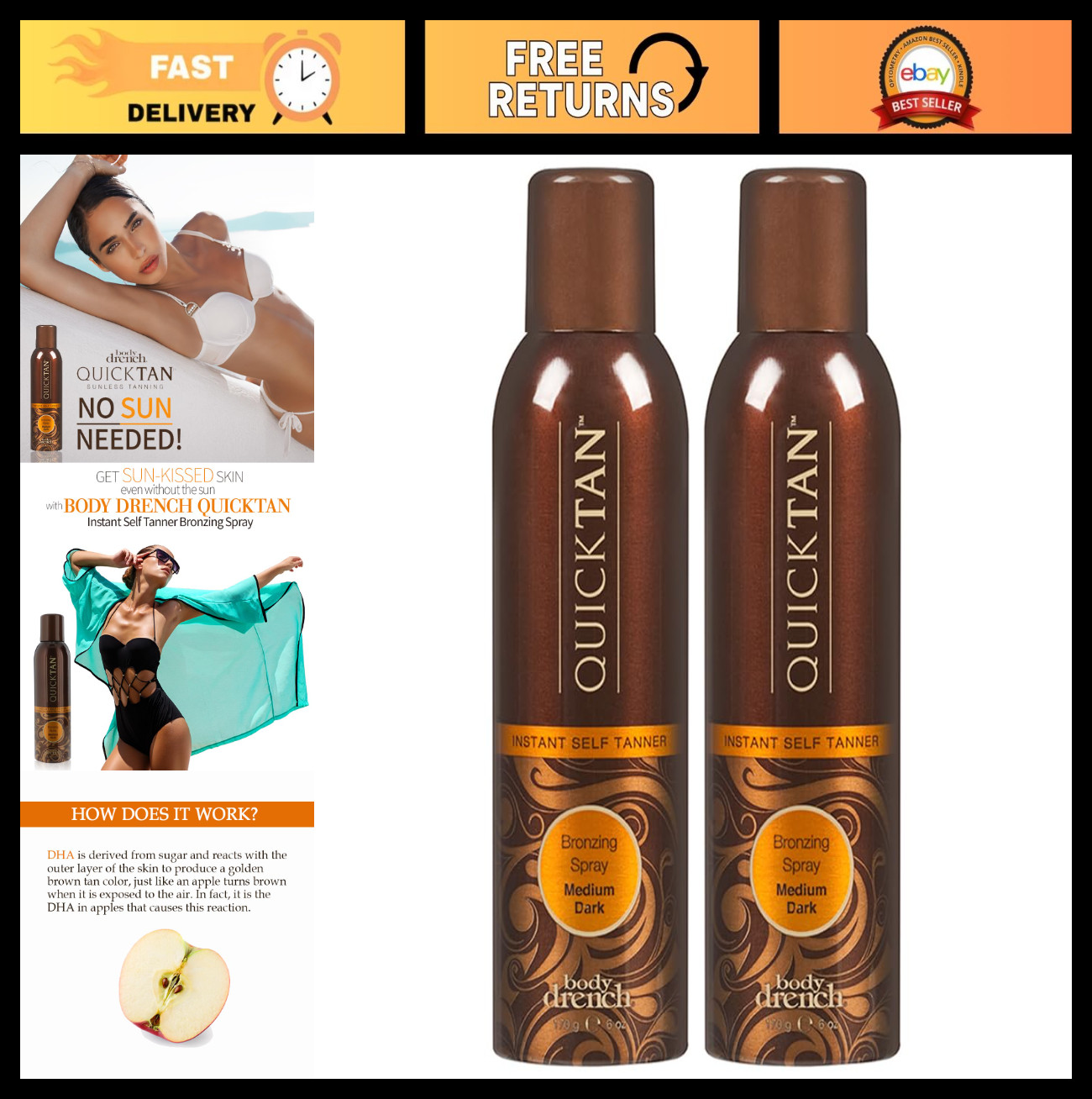 QuickTan Instant Bronze Self Tanning Spray – Fast-Drying, Natural-Looking Tan, 6