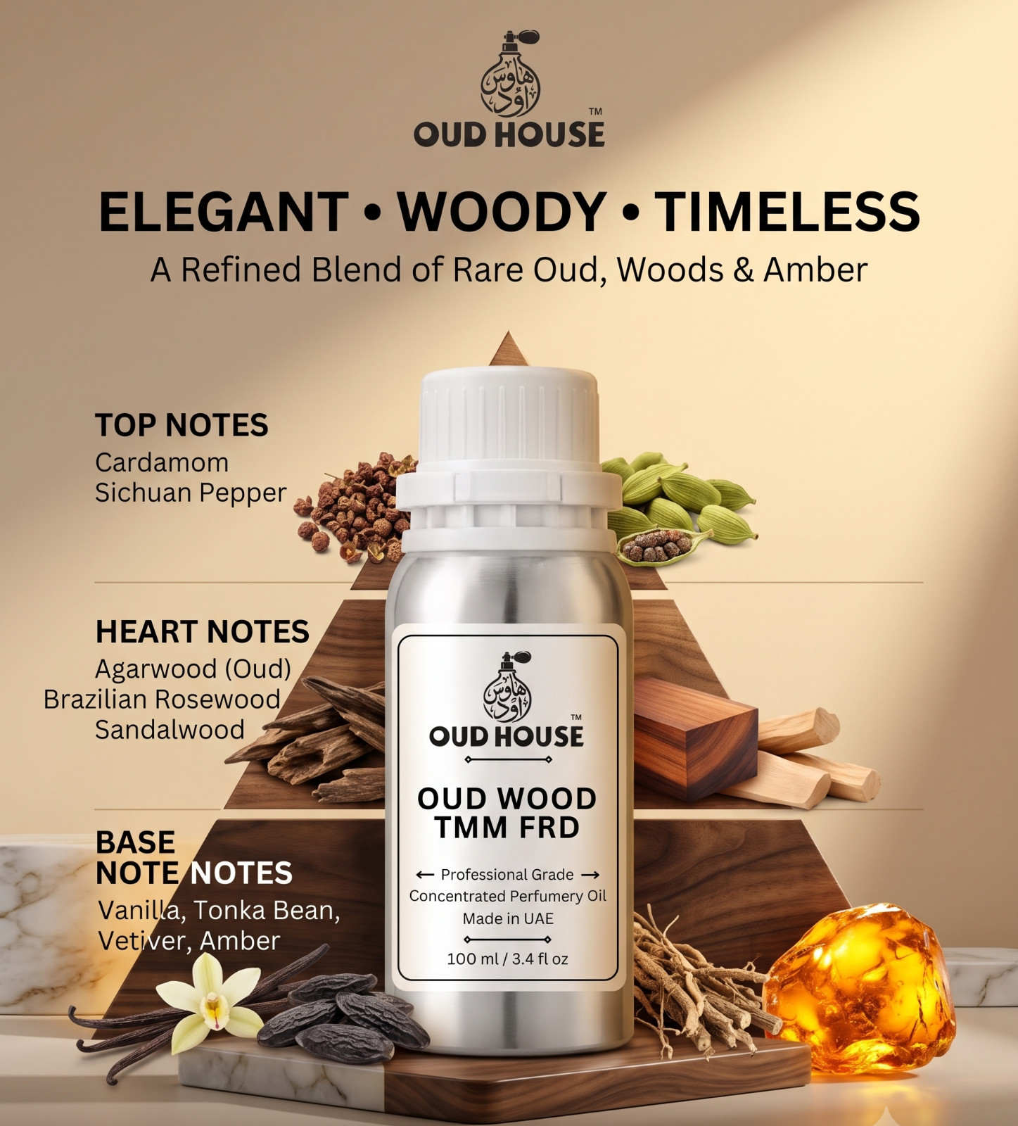 Oud House Oud Wood TMM FRD Perfumery Oil 3.4 fl oz Oriental Woody Oud