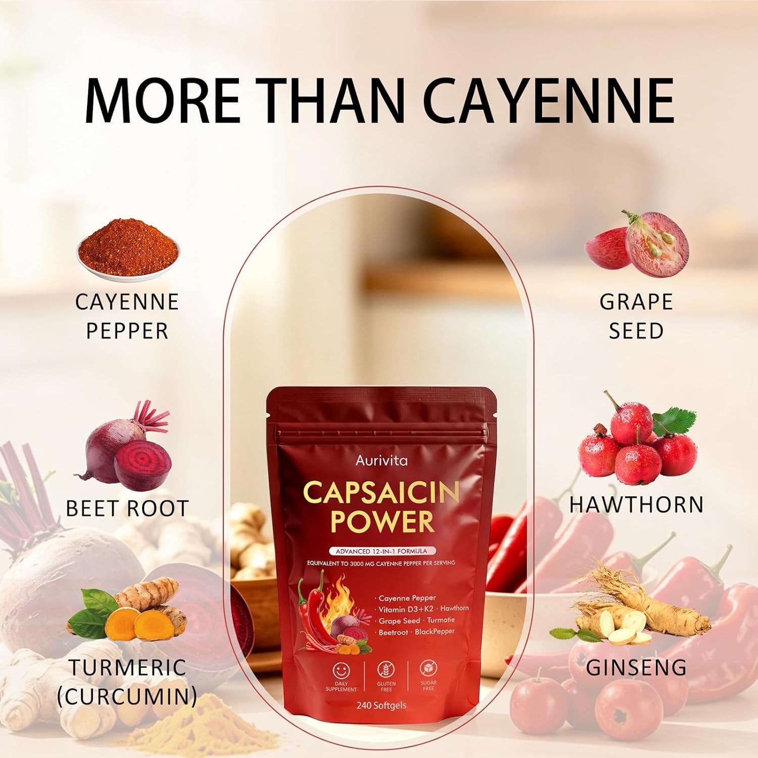 Aurivita Capsaicin Power – Cayenne Pepper Softgels Supplement, Digestive & Gut H