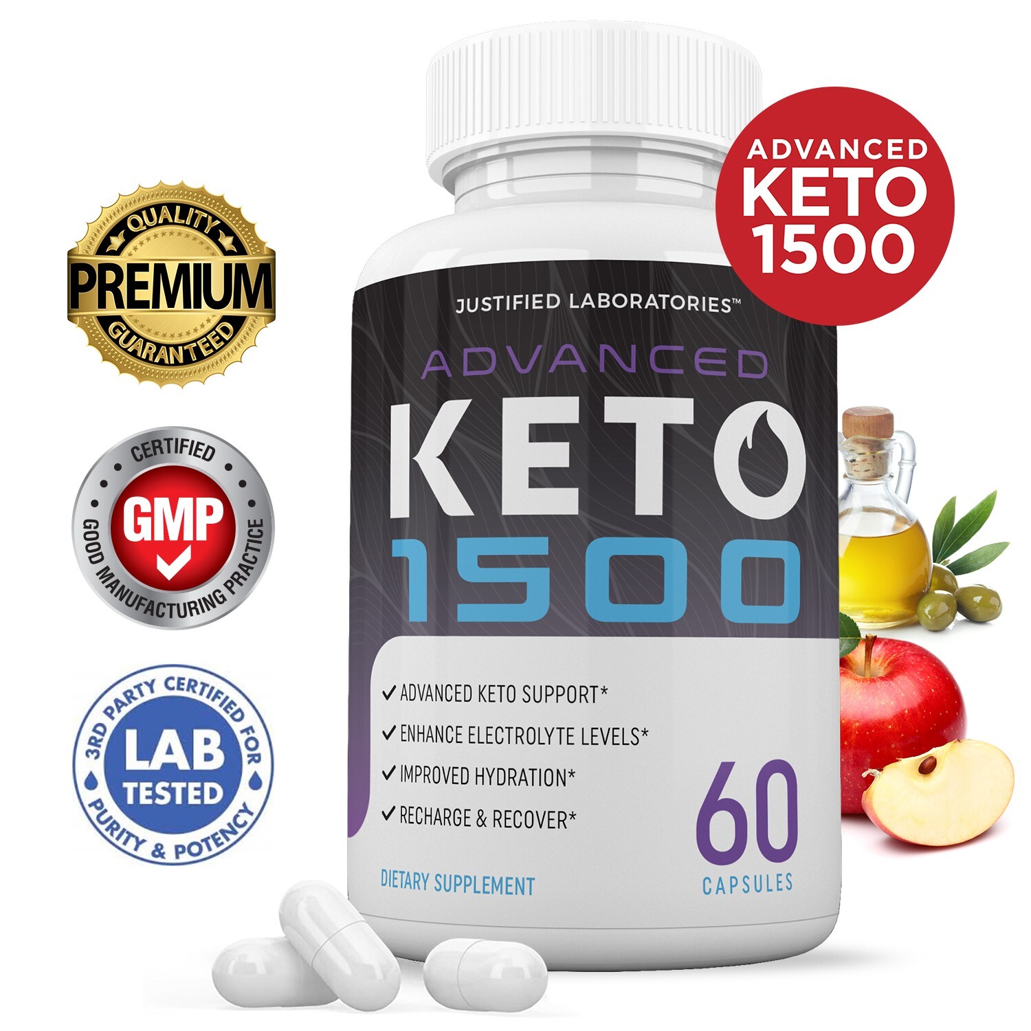 Advanced Keto 1500 Keto ACV Pills 1275MG New Improved Formula 60 Capsules