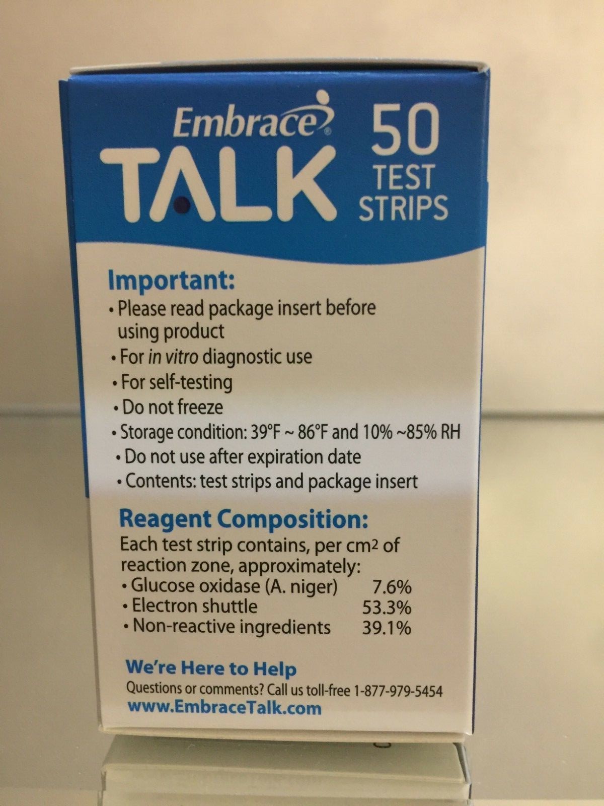 Embrace TALK Blood Glucose Test Strips 500 Qty (10 boxes). Exp 11/04/2025