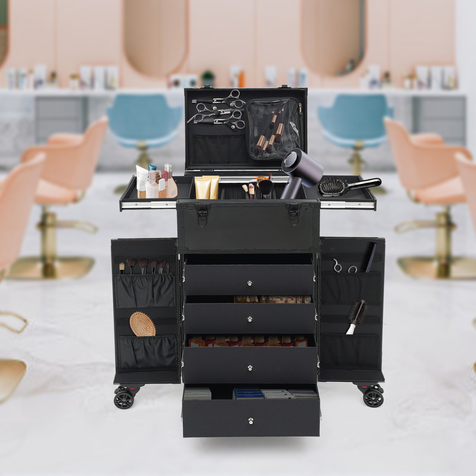 Professional Makeup Case Organizer Travel Case Rolling Makeup Cosmetics Case