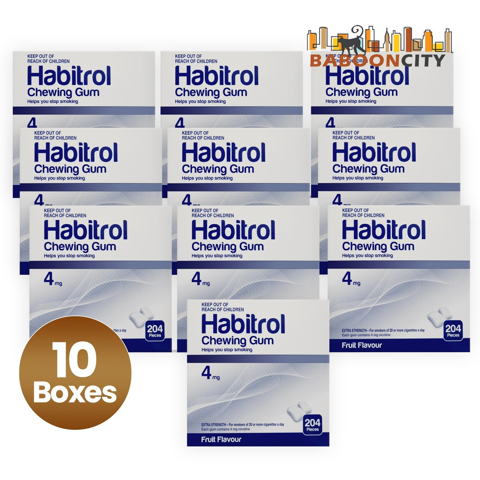 Habitrol Nicotine Gum 4mg FRUIT Flavor (2040 total pieces = 10 box) NEW 06/2025