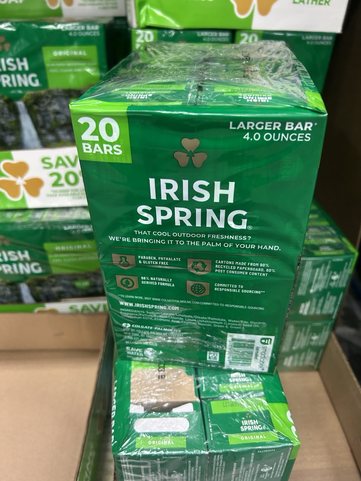 Irish Spring Original Bar Soap, 20-Pack 4 oz Bars, Paraben & Phthalate-Free