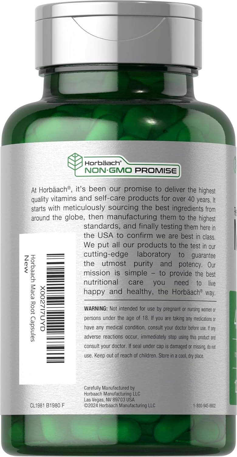 Maca Root Capsules 4800mg | 120 Pills | Red, Yellow, Black Maca | by Horbaach