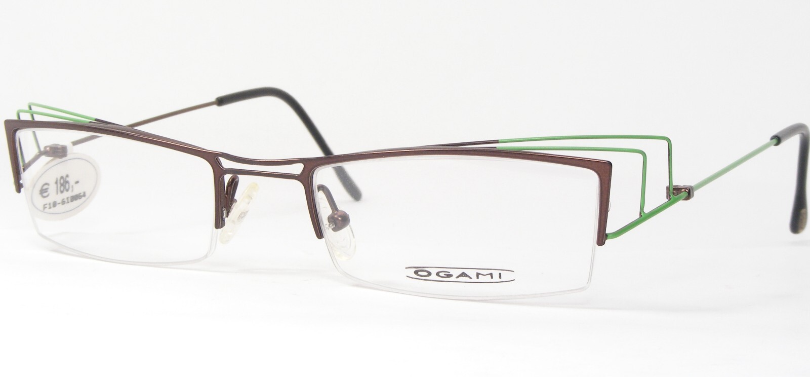 Vintage OGAMI KURASHI 03 Brown /Green UNIQUE RARE EYEGLASSES 48-19-127mm Italy