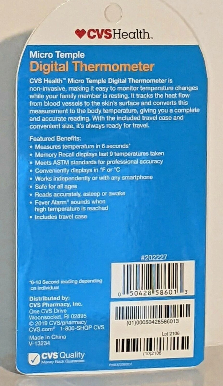 CVS Micro Temple Digital Thermometer Fever Alarm Safe For All Ages Travel Case