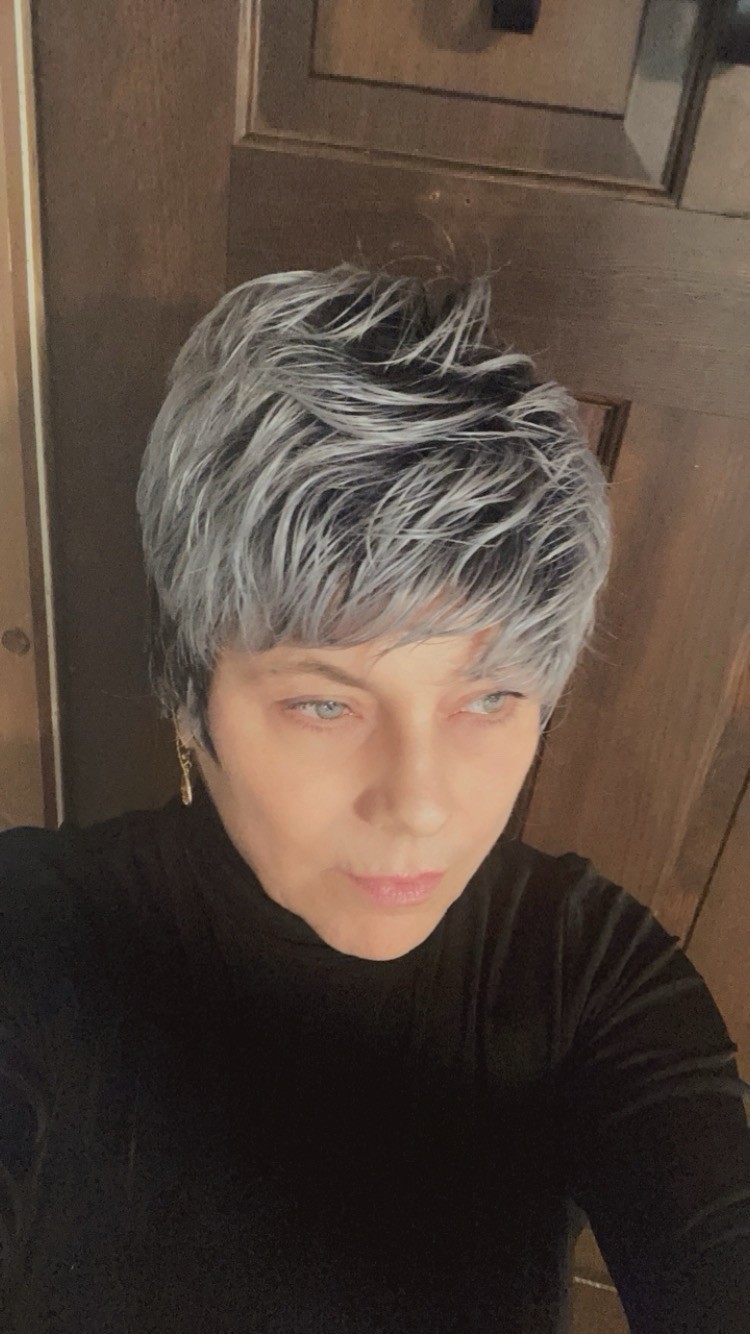 ANYTIME Austin Silver Gray Pixie Wig Rooted Synthetic Short Layered Style