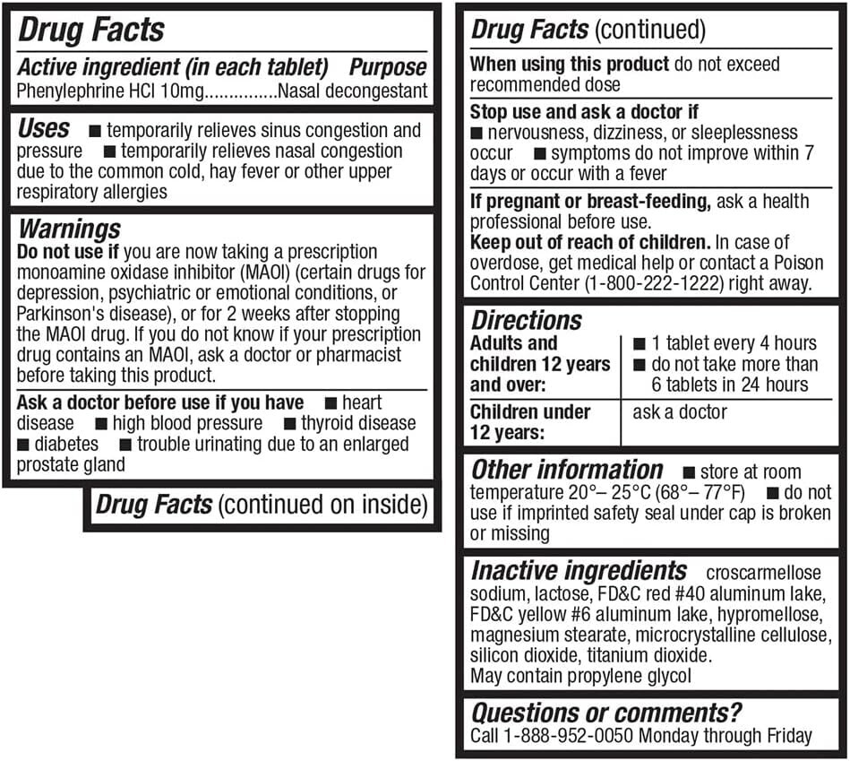 HealthA2Z® Decongestant PE | Phenylephrine HCl 10 mg (90 Count (Pack of 1)