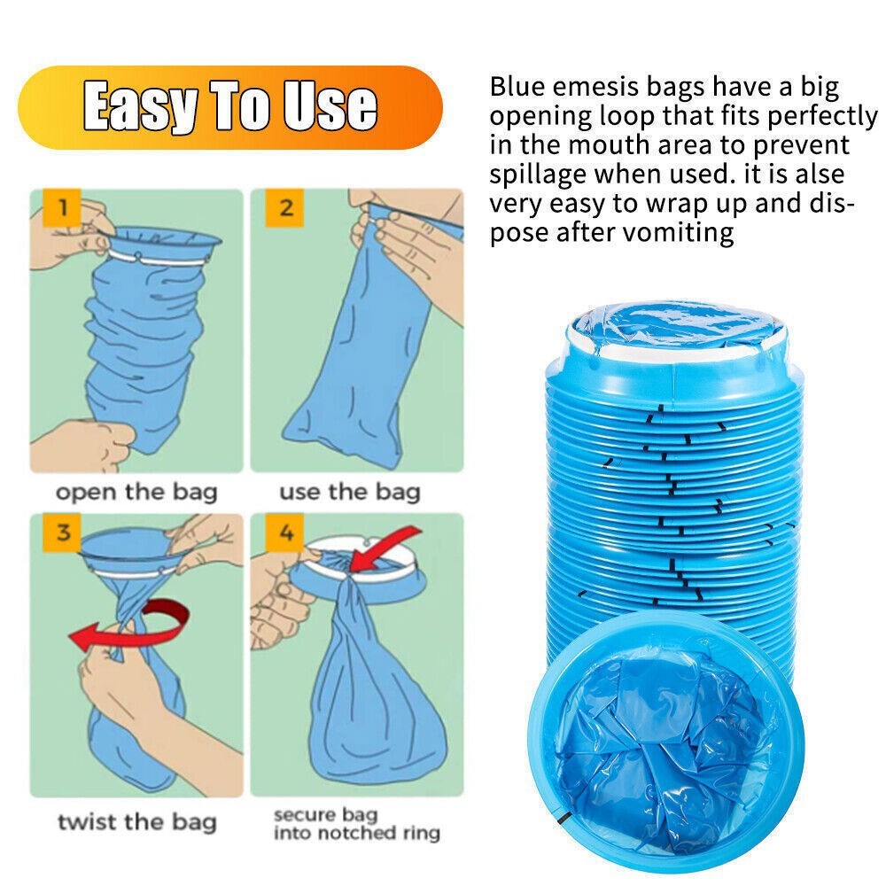 25-50Pack Emesis Bag, Disposable Vomit Bags, Aircraft Barf Bags Car Sickness Bag