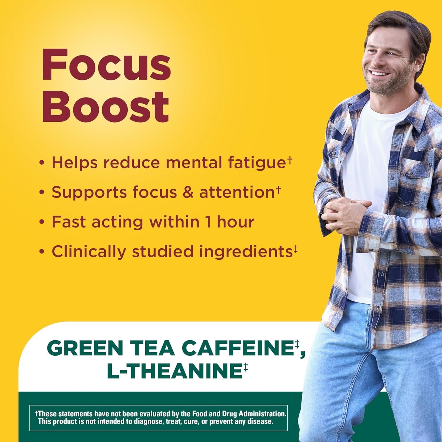 Gluten-Free Focus Boost Capsules with Caffeine & L-Theanine – 30 Count Supply