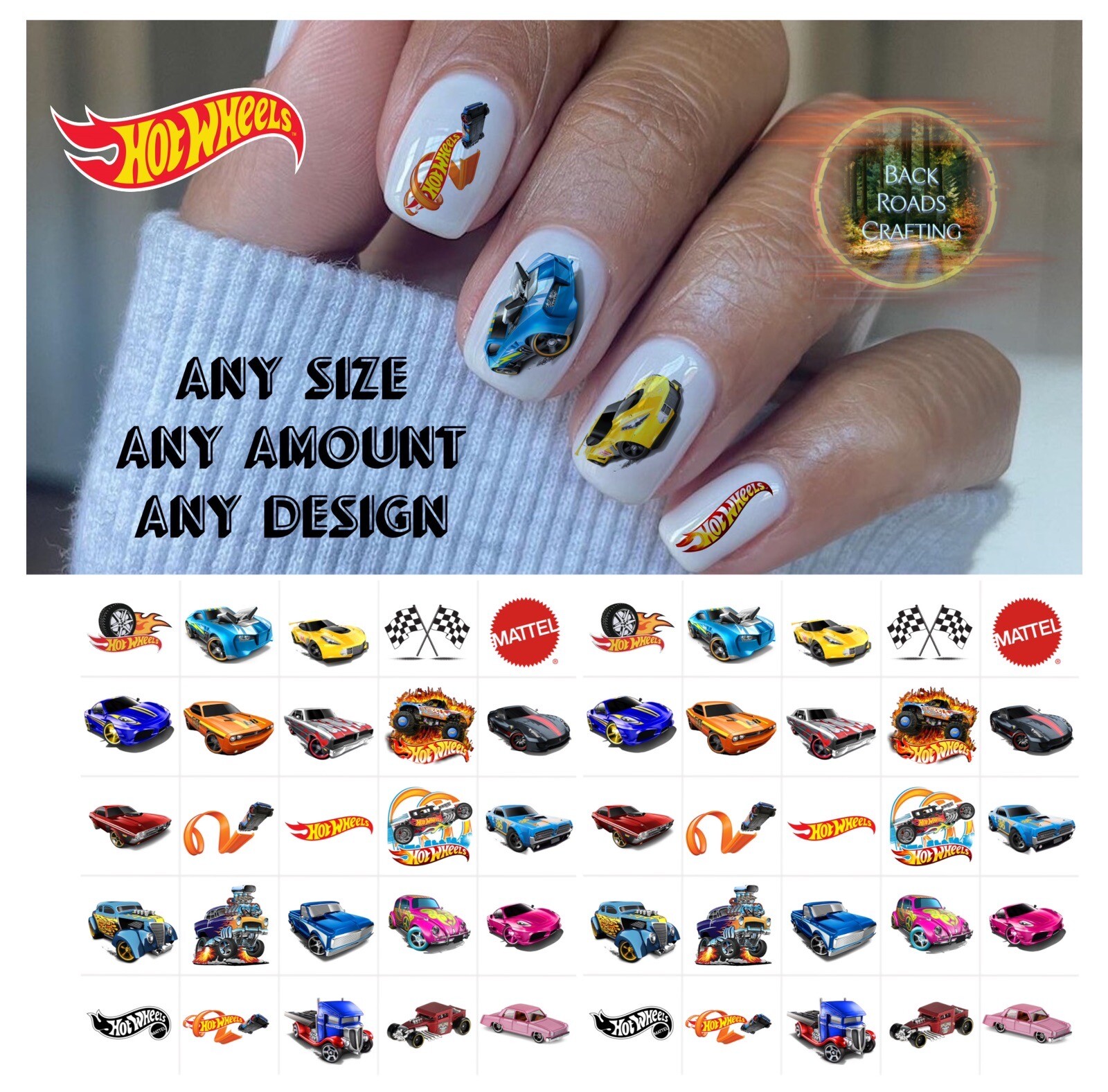 Hot Wheels Waterslide Nail Decals Set Of 50 Instructions & Bonus