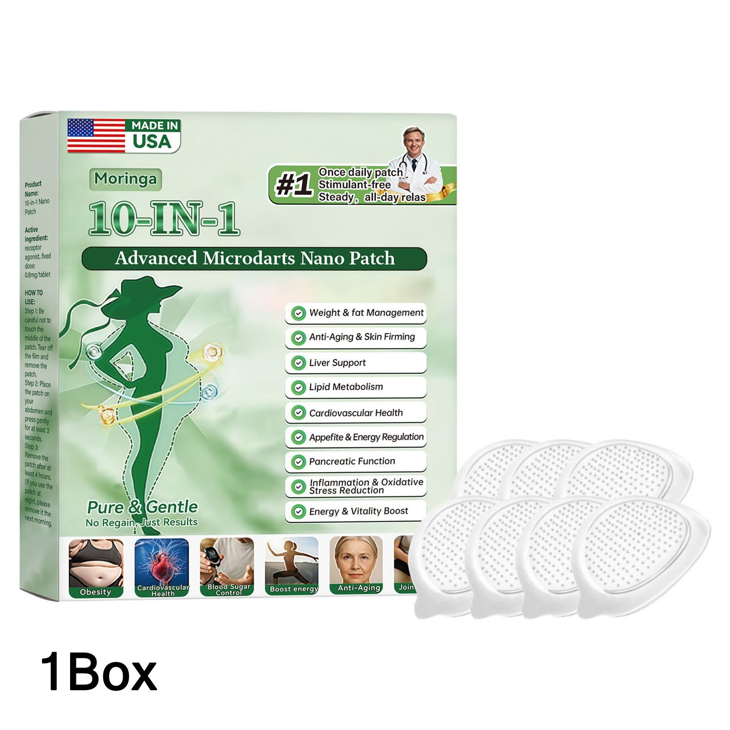 1/2/3X Moringa 10-in-1 Advanced Microdarts Nano Patch – Weight Loss Microneedle