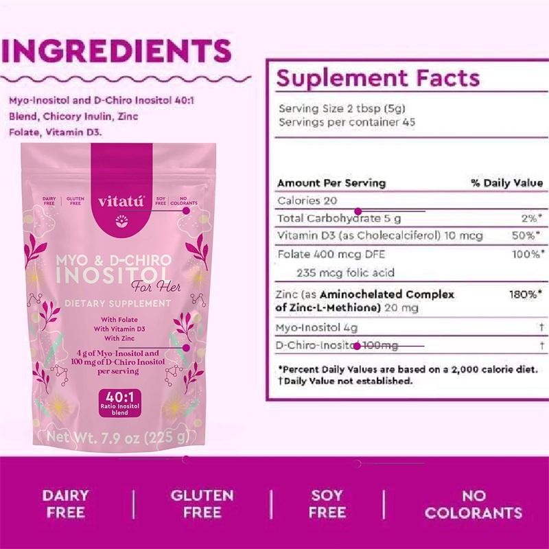Myo Vitatú Inositol (4g) & D-Chiro Inositol (1g) Ideal Mix 40:1 Containing Folic