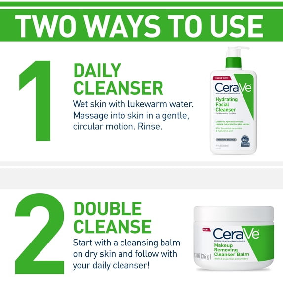 (2 pack) CeraVe Hydrating Facial Cleanser for Normal to Dry Skin 16 fl oz
