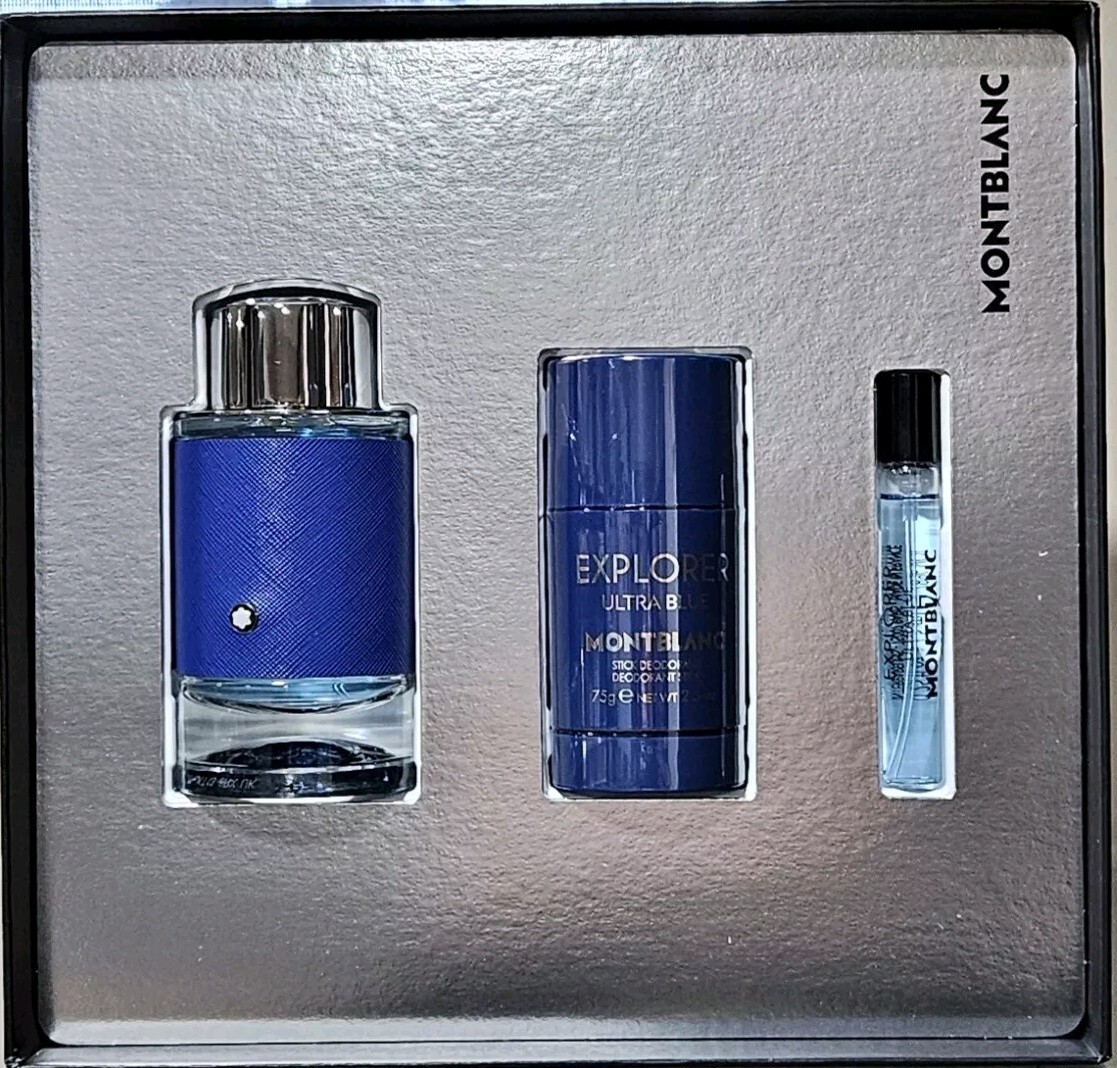 Explorer Ultra Blue by MONTBLANC 3 Piece Set Men EDP 3.3 & 0.25 FL OZ Deodorant