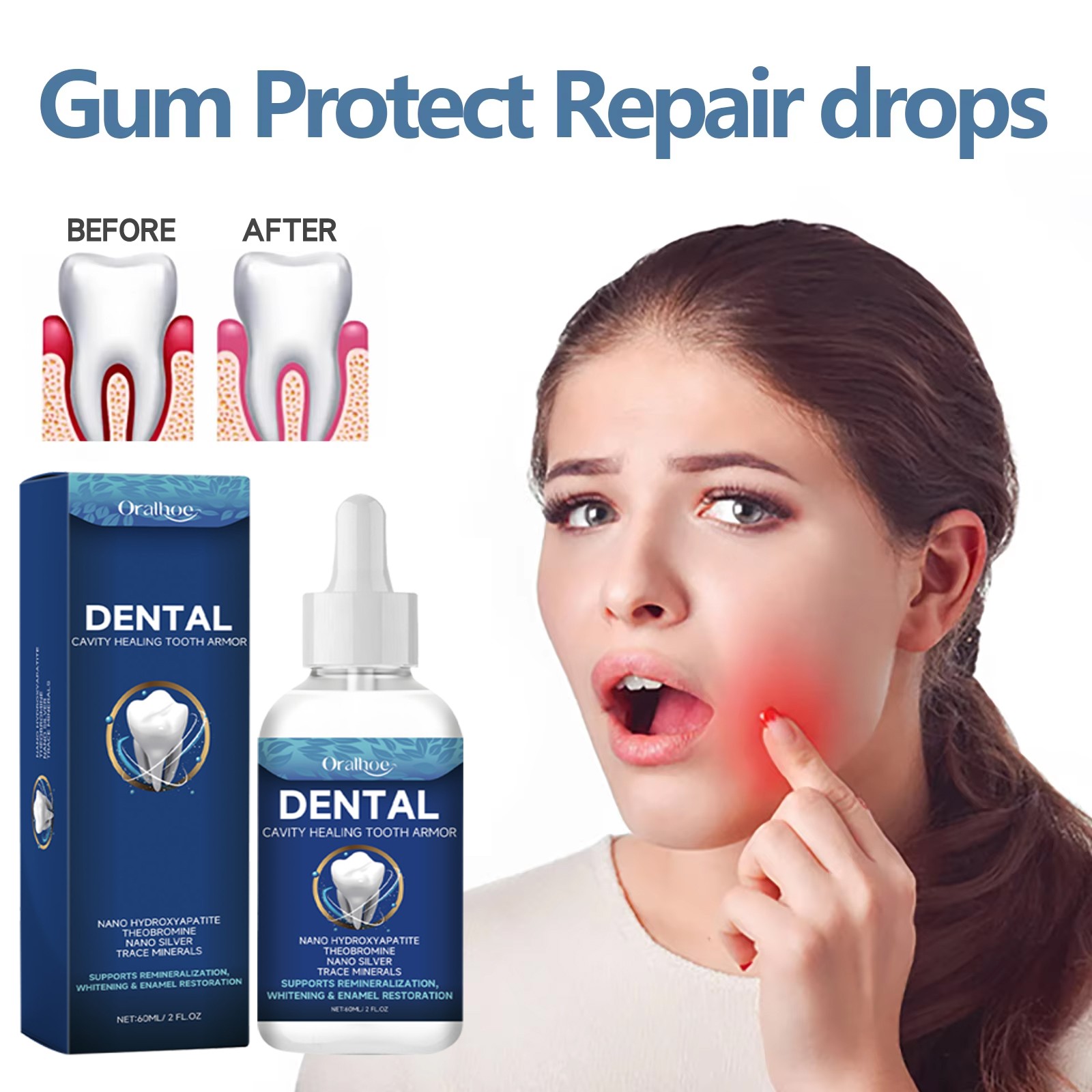 Oralhoe Tooth Care Solution Dental Cavity Healing Tooth Armor Gum Repair 60ML US