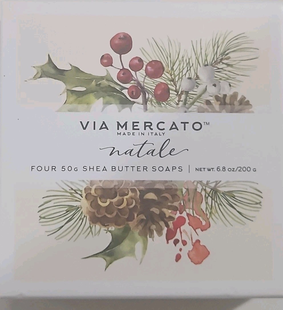 Via Mercato Natale Gift Set 4-50 Gram Shea Butter Holiday Scented Soaps Set of 4