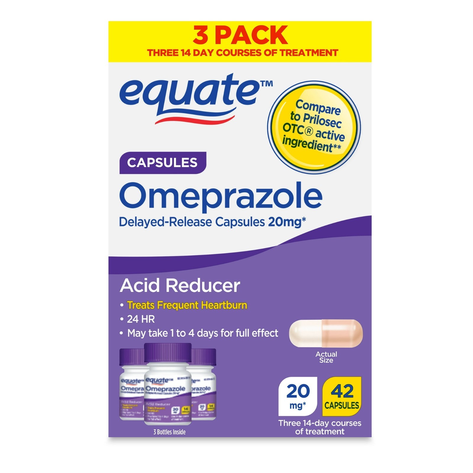 Equate Omeprazole Delayed Release Acid Reducer 20 mg 42 Ct Pack of 3