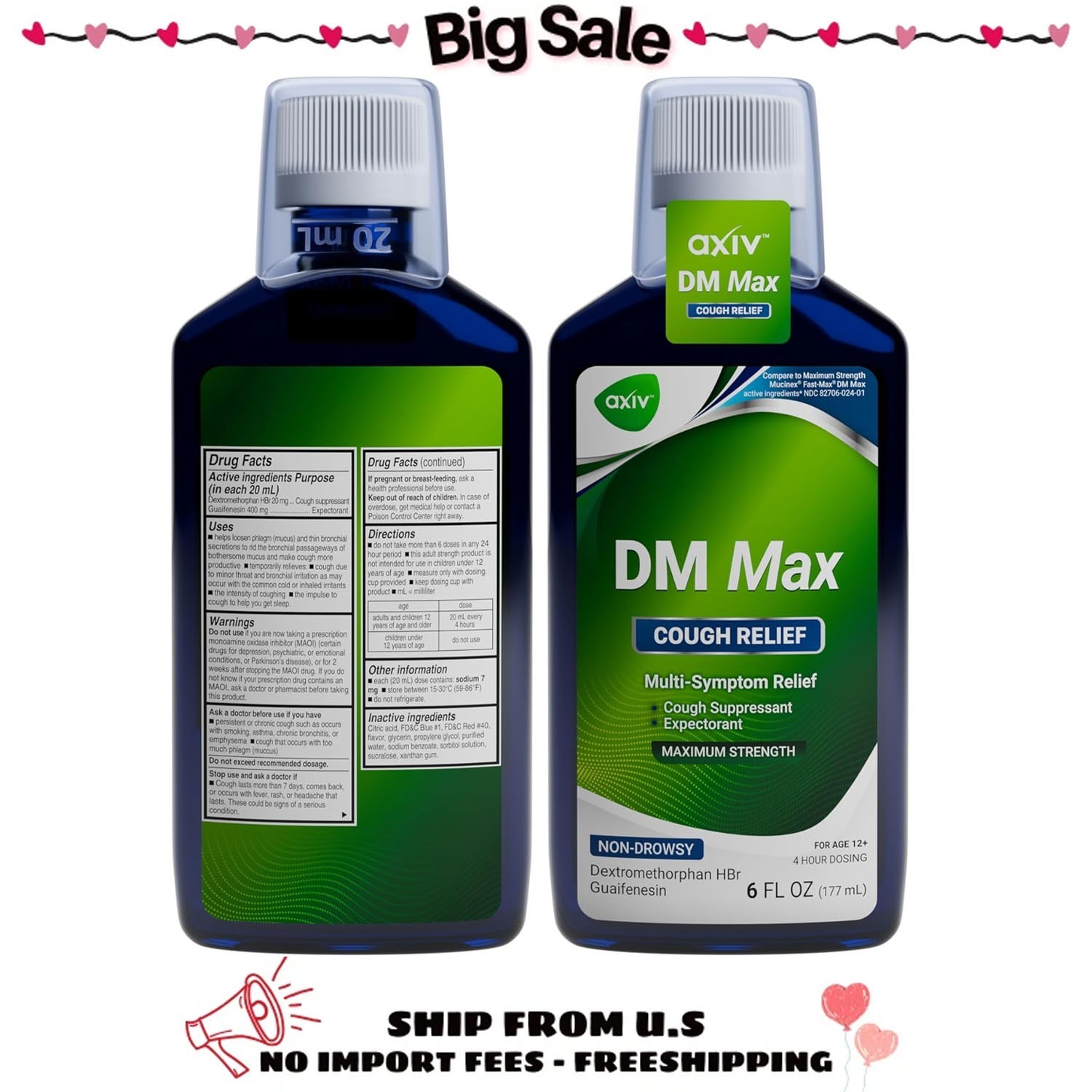 DM Max Liquid Cough & Cold Medicine For Adults, Cold And Flu Medicine for Excess