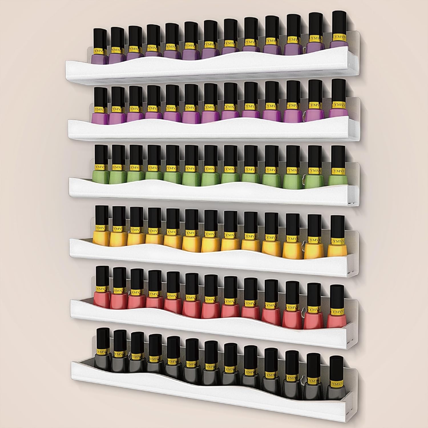 15″ Nail Polish Rack Wall Mounted Shelf6 Pack White Acrylic Nail Polish Organ…
