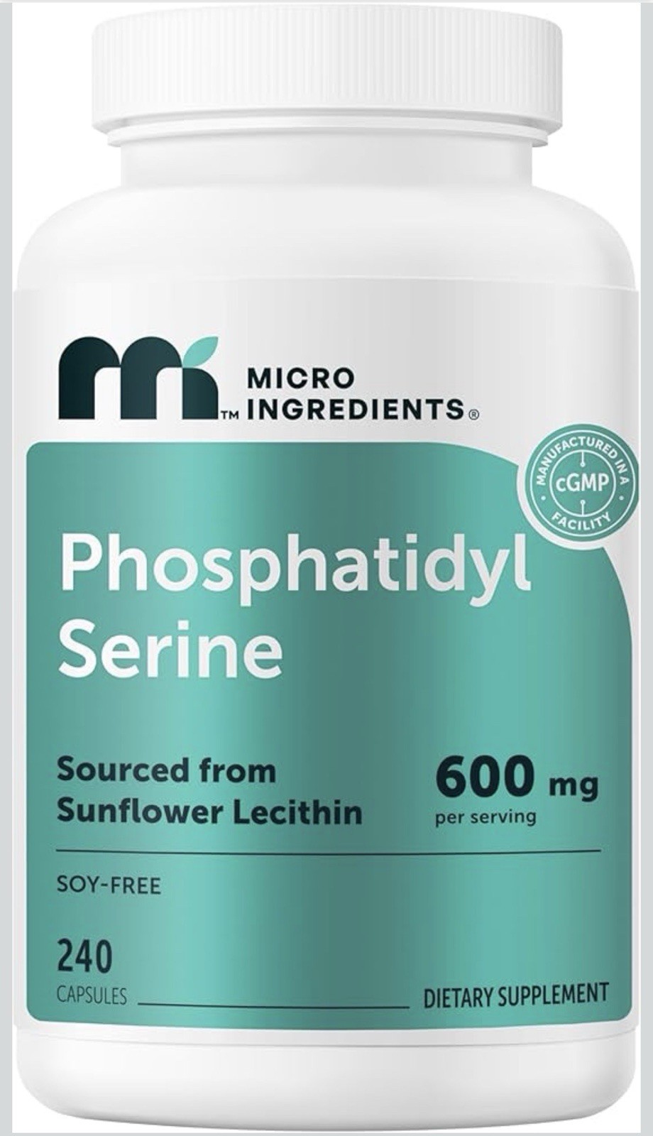Micro Ingredients Phosphatidylserine 600mg, 240 Capsules Exp 05/2028