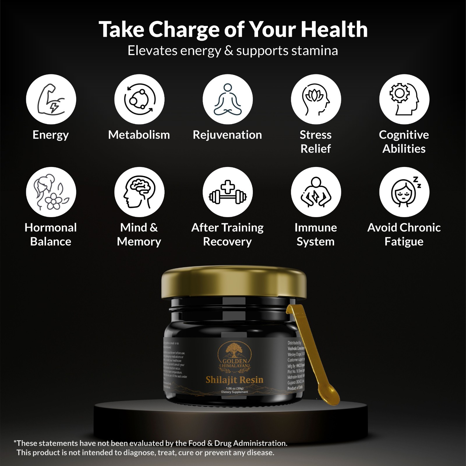 Golden Himalayan Pure Himalayan Shilajit Resin 30 gram jar Lab-tested