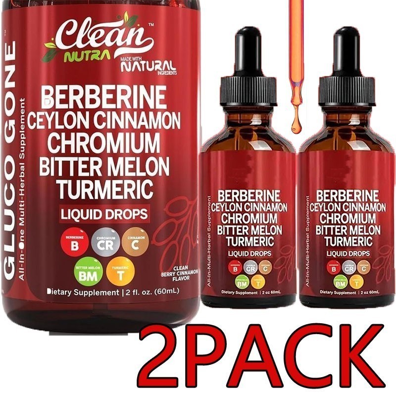 2 Bottles Clean Nutra Berberine with Ceylon Cinnamon Supplement Liquid Drops NEW