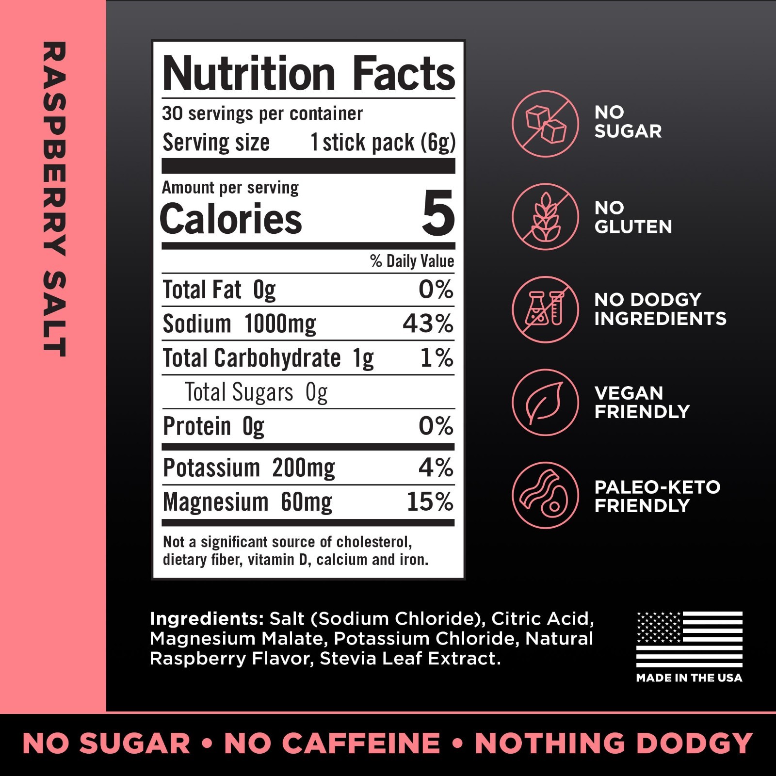 Zero Sugar Electrolyte Drink Mix – Raspberry Salt Flavor | 30 Pack | Hydration B