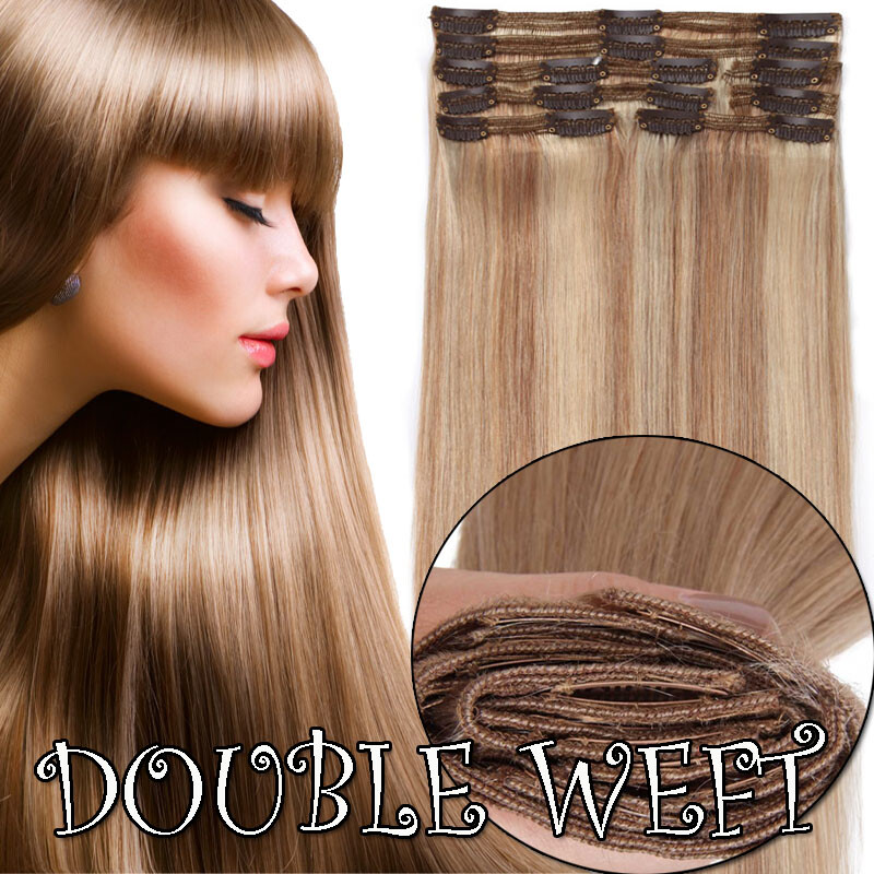 10-24inch 200G Long Thick Double Weft Clip in Remy Human Hair Extensions Blonde
