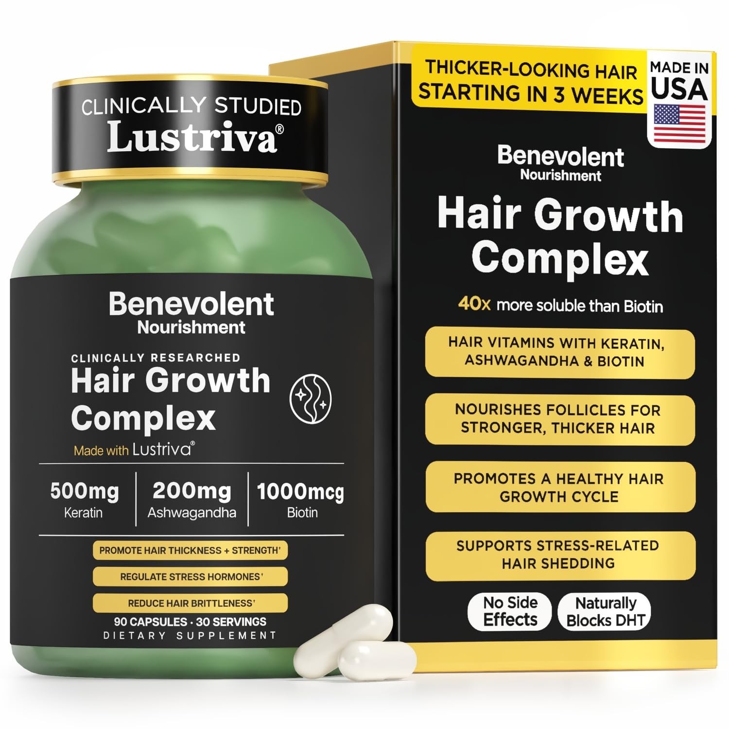 Benevolent Nourishment Lustriva Hair Growth Supplement 90 Capsules Keratin