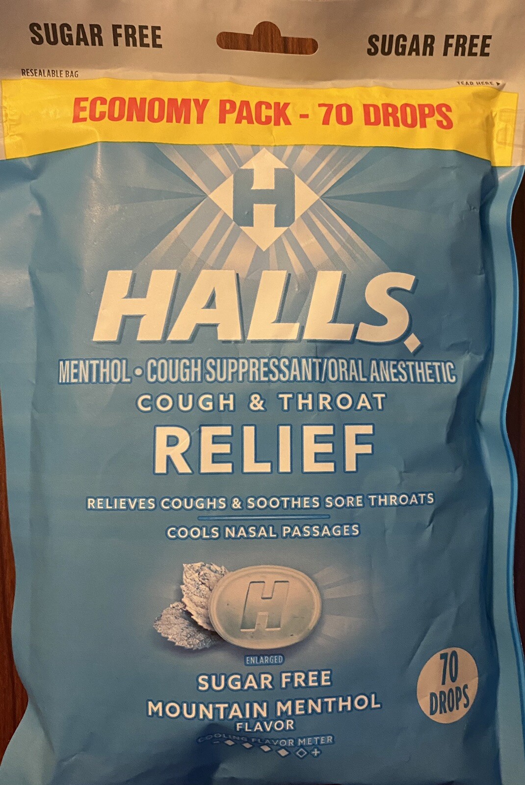 Halls ECONOMY PACK Mountain Menthol SUGAR FREE 70 Cough & Throat Relief Drops