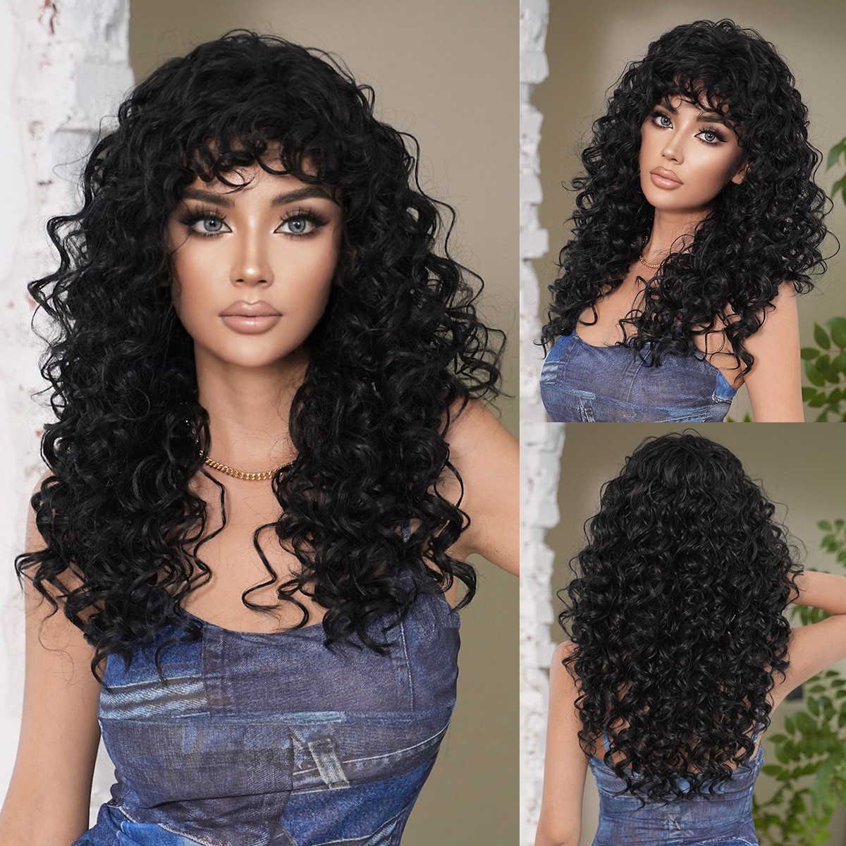 Black Deep wavy long curly hairfor Women for Easy Application for Daily Party