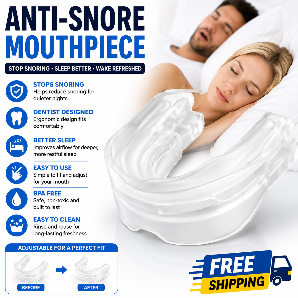 Adjustable Anti Snoring Mouthpiece Custom Fit Sleep Aid Mouth Guard for Adults
