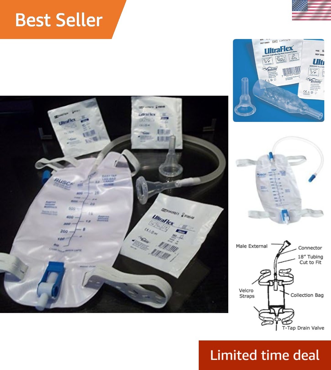 Complete One-Week Incontinence Kit: 7 Self-Seal External Catheters & Accessories