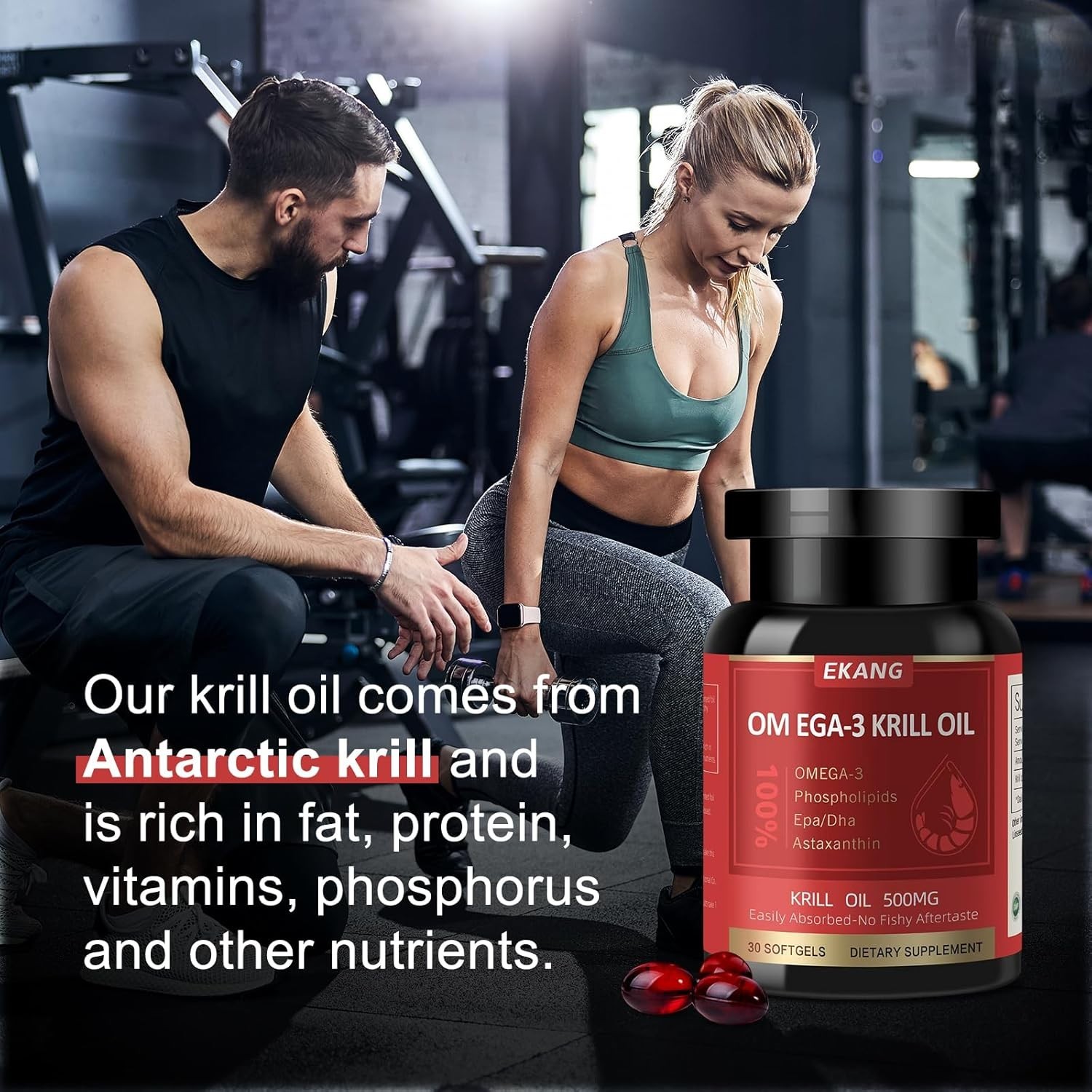 500mg Phospholipid-Bound Krill Oil with Astaxanthin – No Fishy Taste Softgels