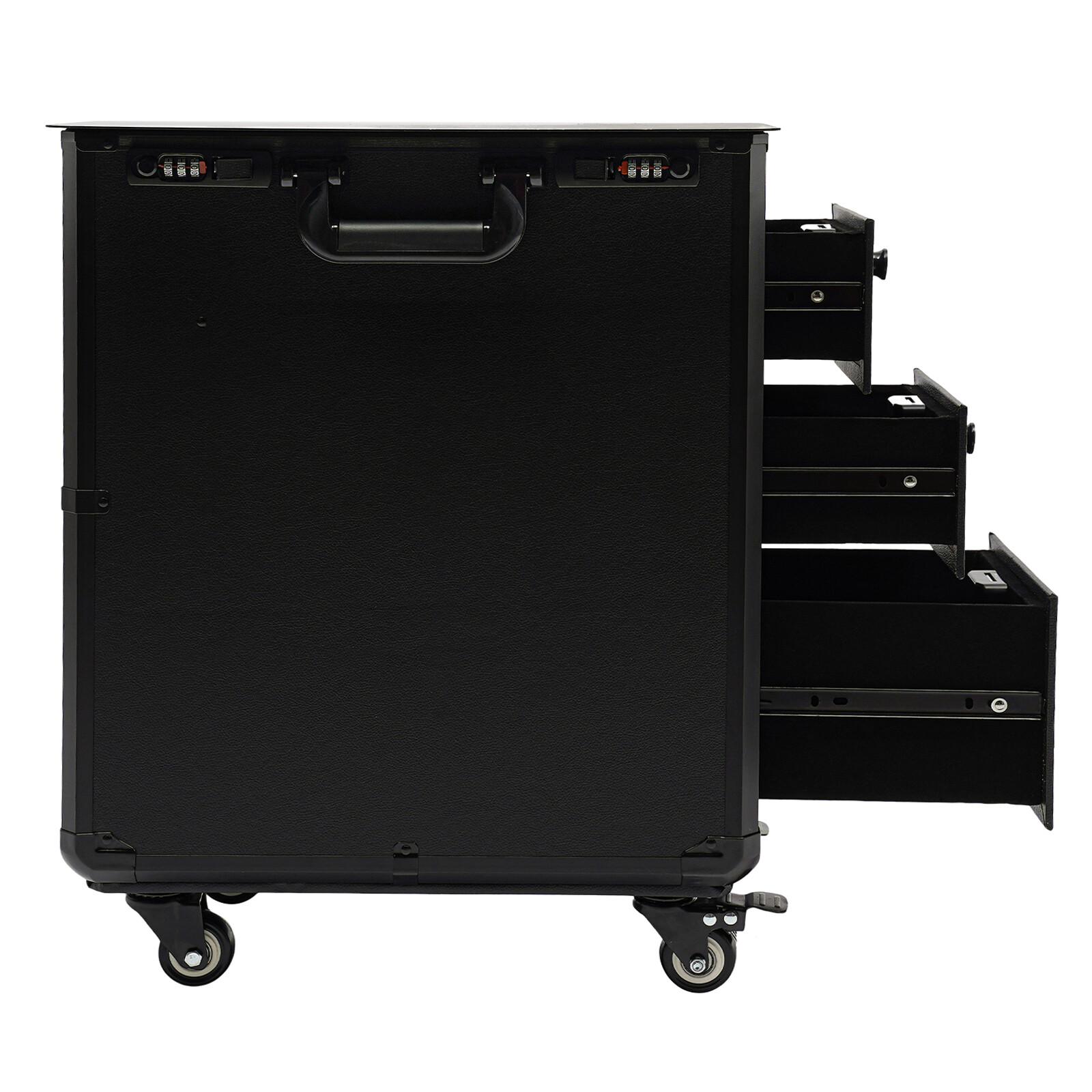 Metal Rolling Makeup Case with 4 Universal Wheels Combination Lock Cosmetic Case