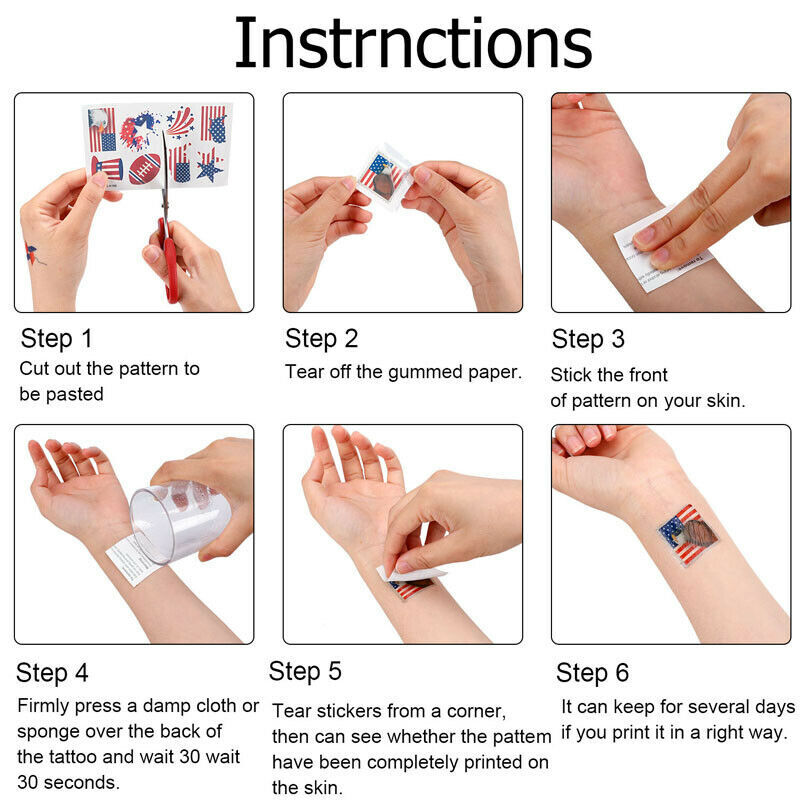 96PCS USA Flag Temporary Tattoos 8 Sheets Fourth of July Face Arm Stickers
