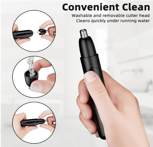 USB-C Rechargeable Nose & Ear Hair Trimmer LED Display Dual Edge Blades Black