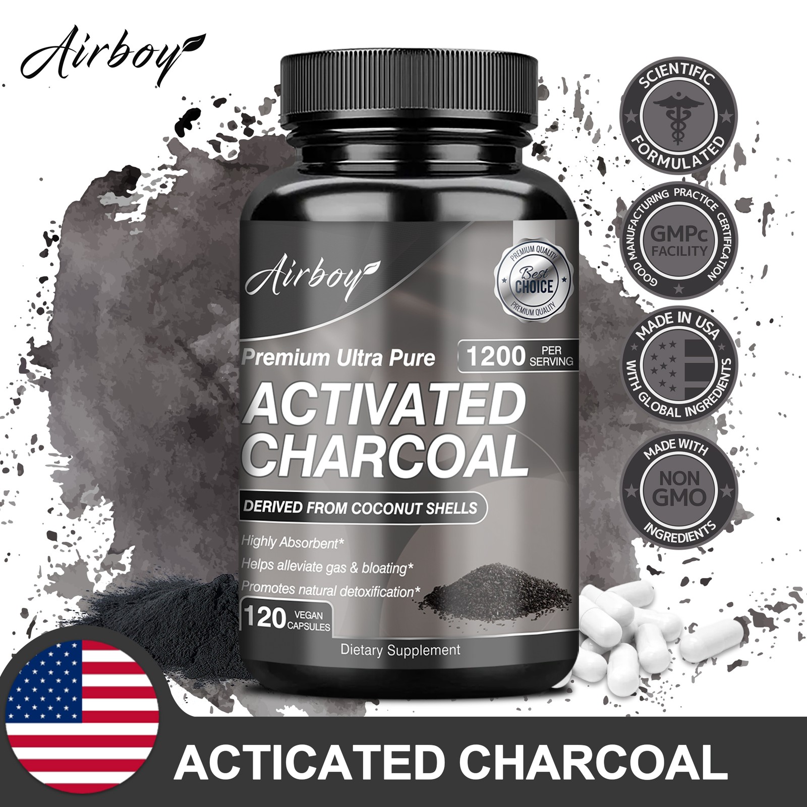 Organic Activated Charcoal Capsules 1200mg – Highly Absorbent, Detox Cleanse
